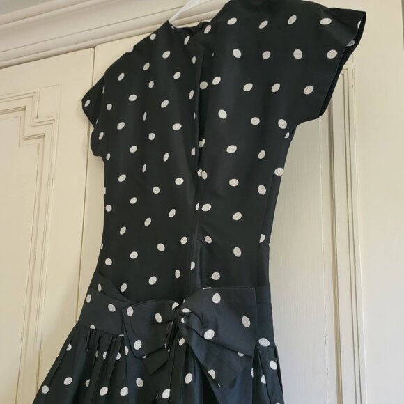 Batsheva Black and White Polka Dot Midi Dress - Picture 8 of 8